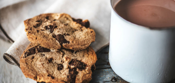 Chocolate milk and two cookies