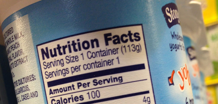 Nutrition facts label on a yogurt container