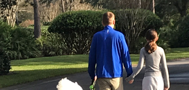 Taking a walk with the dog outside